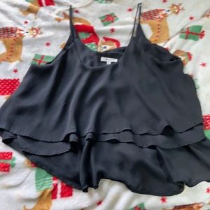 no shoulder black ruffle top, size large